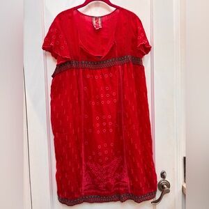 Johnny Was Red eyelet dress/ coverup XL